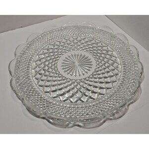 Vintage Anchor Hocking Wexford 14" Round Glass Serving Platter Scalloped Rim
